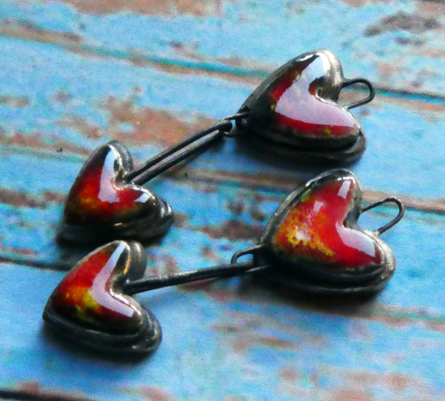Ceramic Moulded Double Heart Dangles -Firecracker