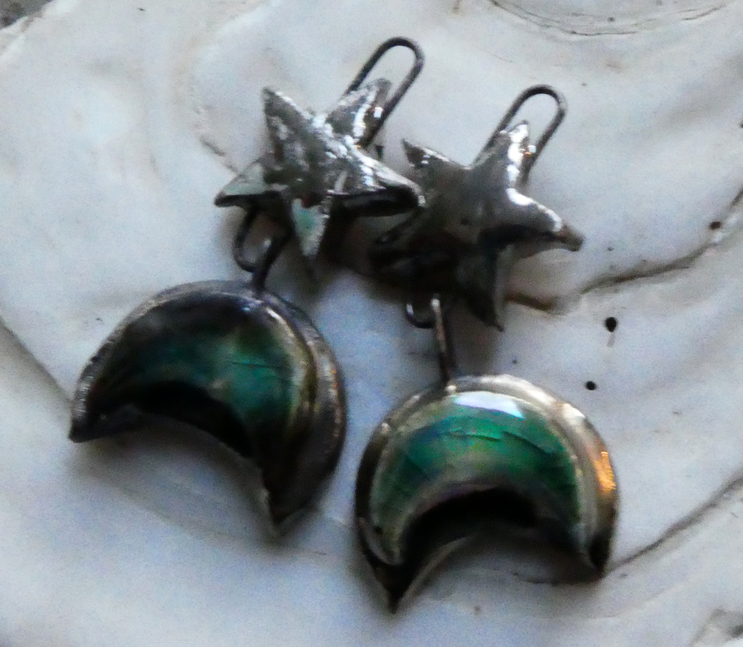 Ceramic Lustrous Star and Moulded Moon Earring Dangles- Topaz