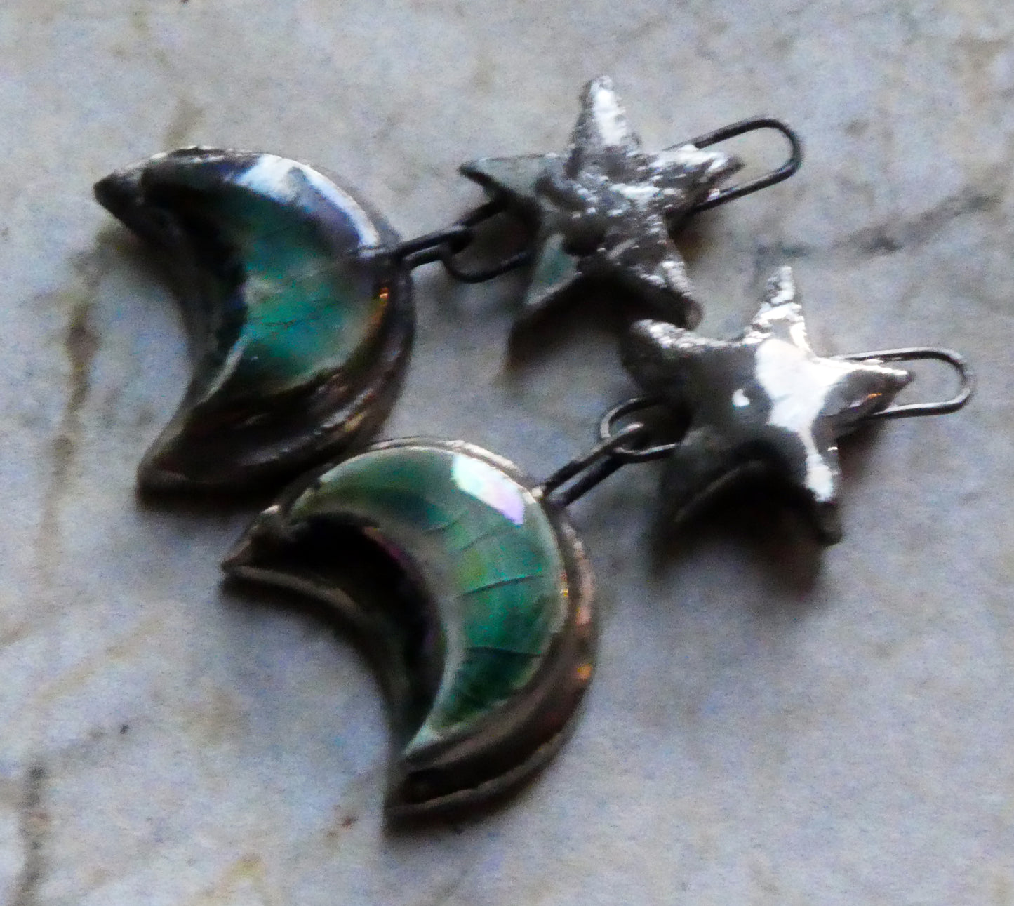 Ceramic Lustrous Star and Moulded Moon Earring Dangles- Topaz