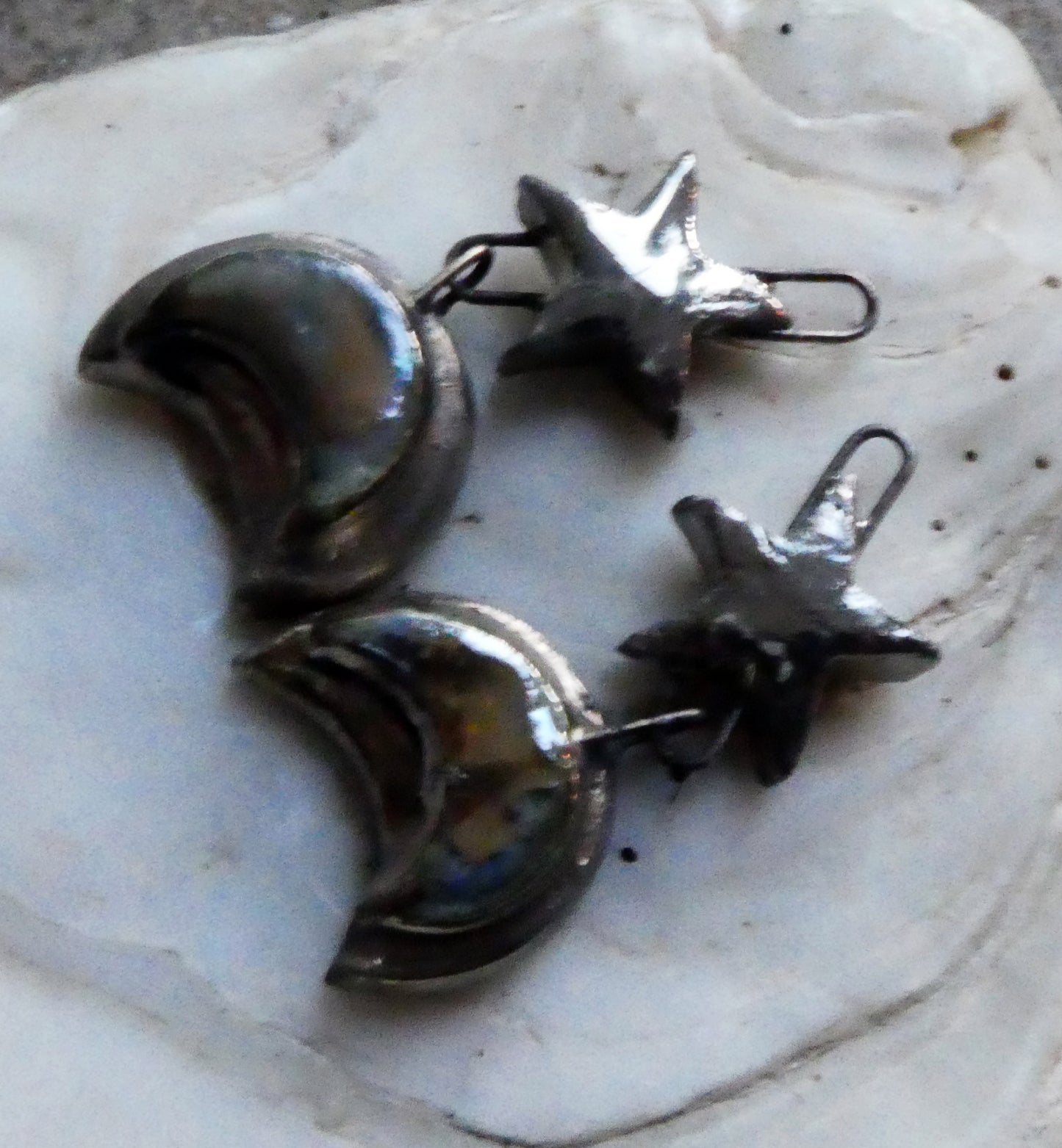 Ceramic Lustrous Star and Moulded Moon Earring Dangles-Outer Space