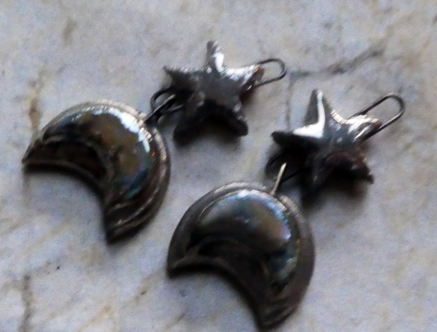 Ceramic Lustrous Star and Moulded Moon Earring Dangles-Outer Space