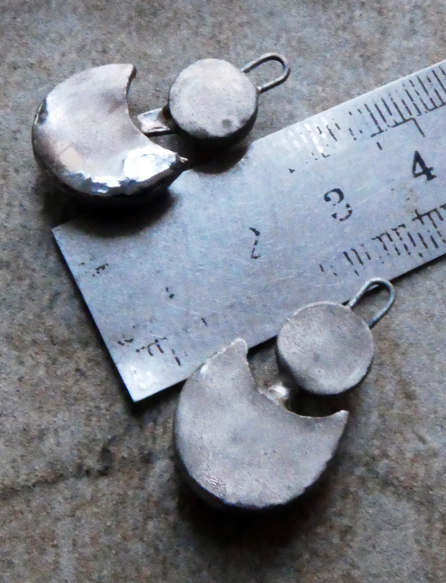 Ceramic Lustrous Moulded Disc and Moon Earring Dangles-Soft Blue and Platinum