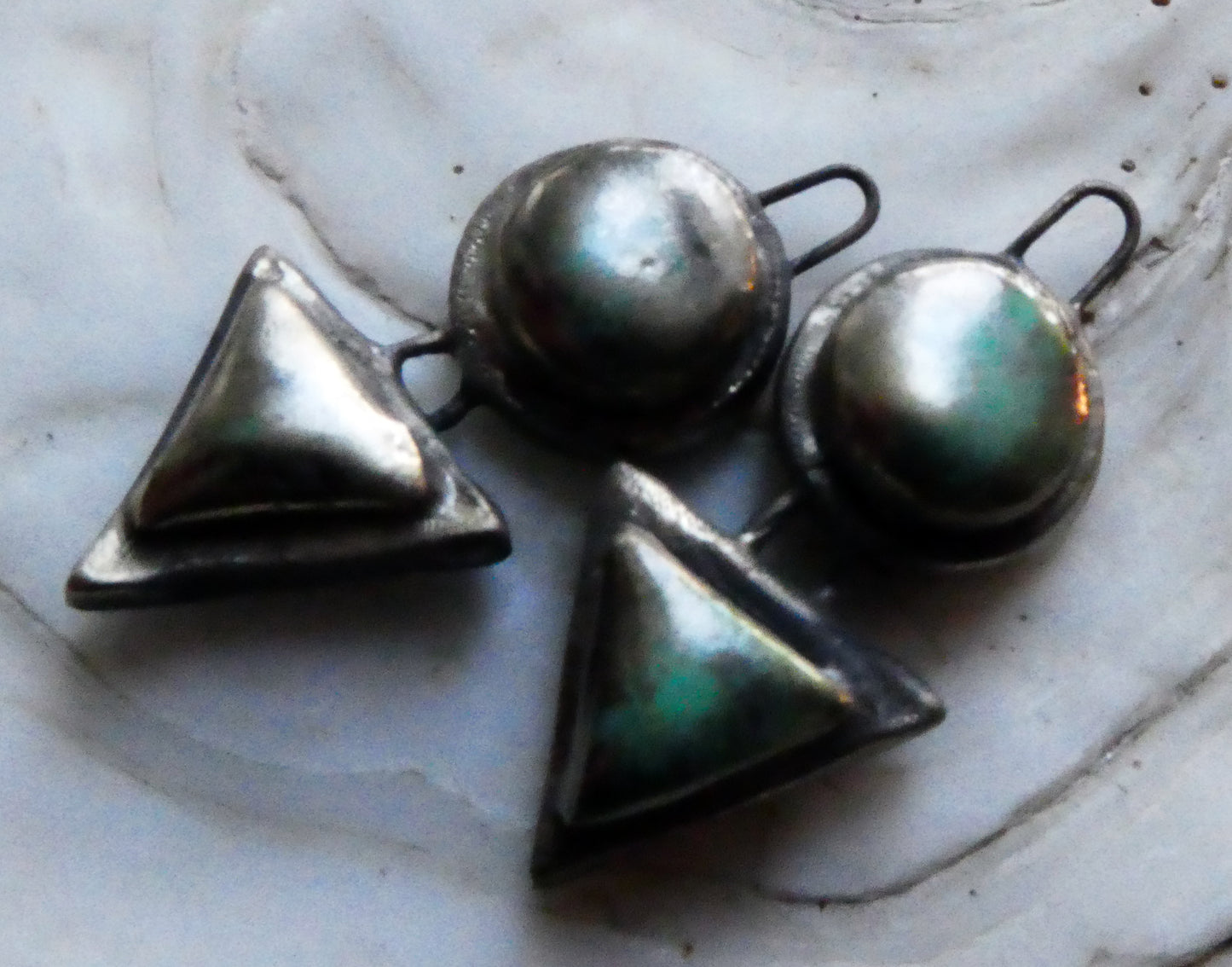 Ceramic Moulded Disc and Triangle Charms -Supernova