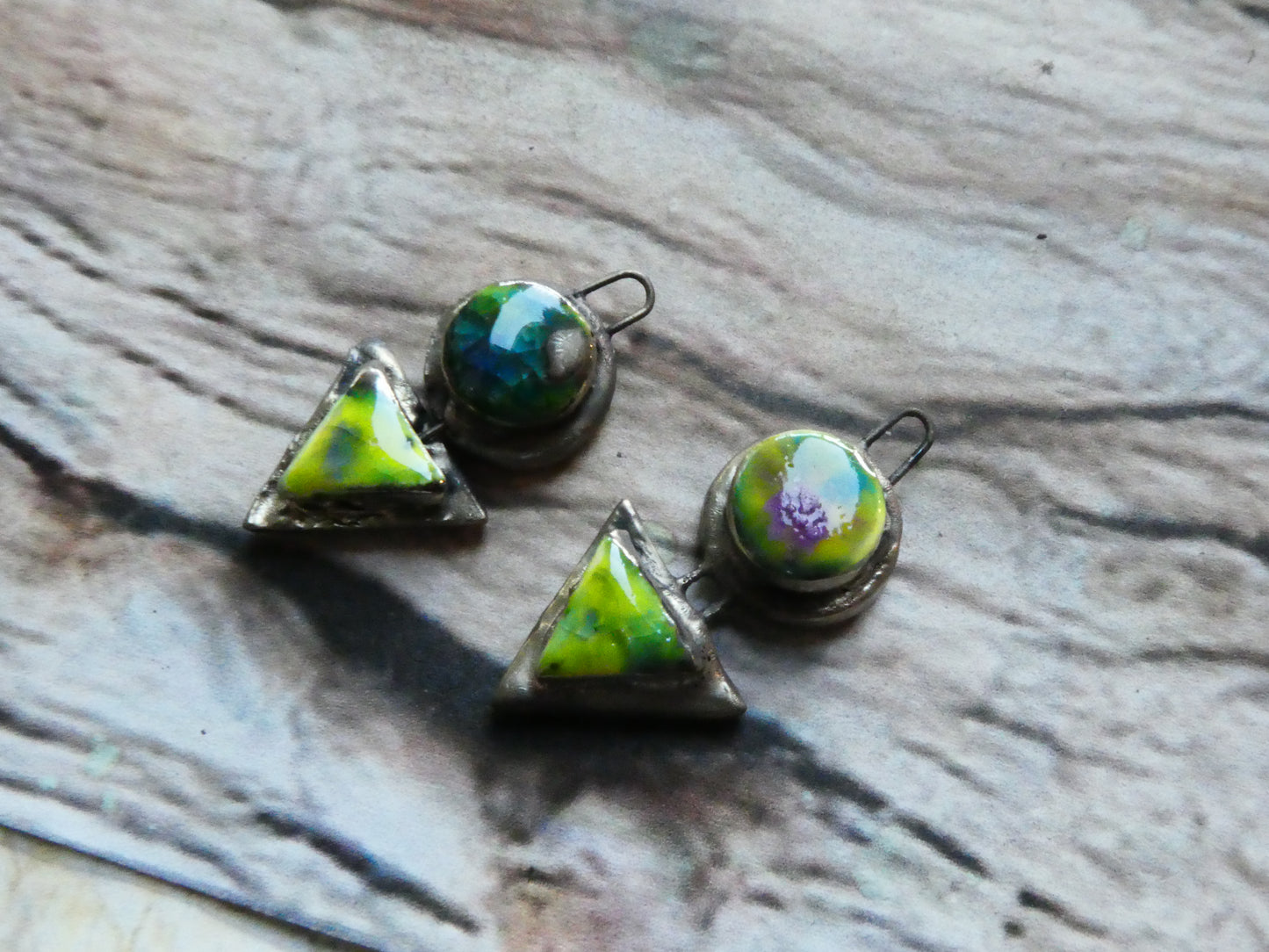 Ceramic Moulded Disc and Triangle Charms -Mardi Gras