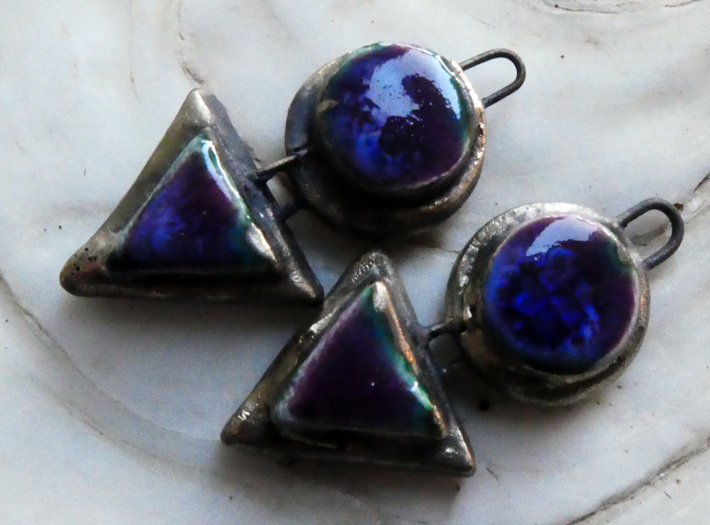 Ceramic Moulded Disc and Triangle Charms -Royal Fantasy