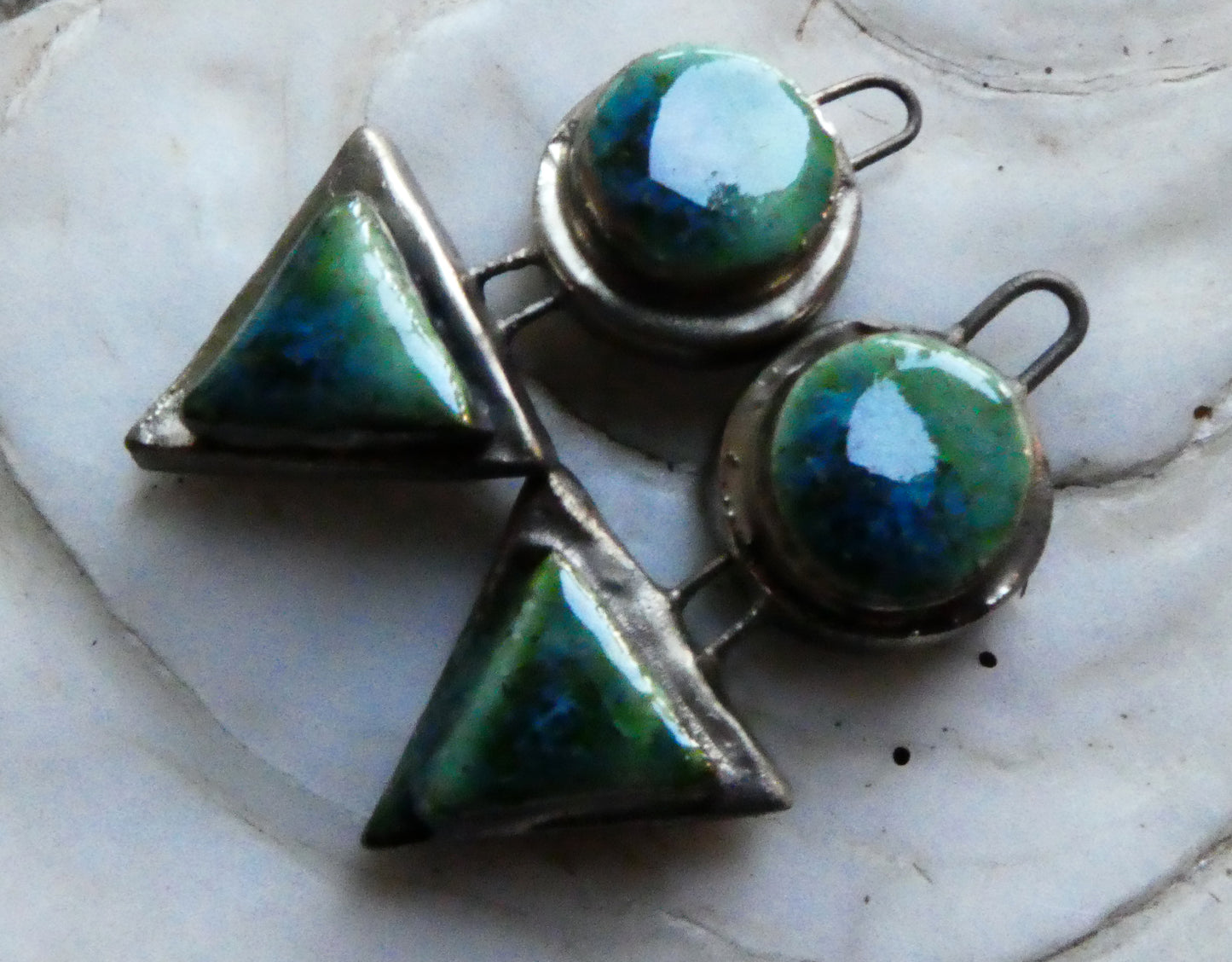 Ceramic Moulded Disc and Triangle Charms -Rockpool