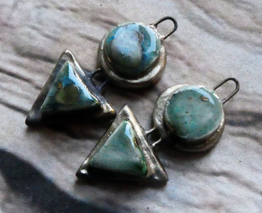 Ceramic Moulded Disc and Triangle Charms -Mystic Jade