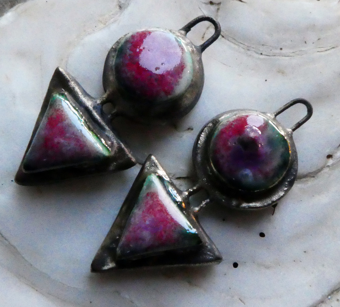 Ceramic Moulded Disc and Triangle Charms -Berry Tart