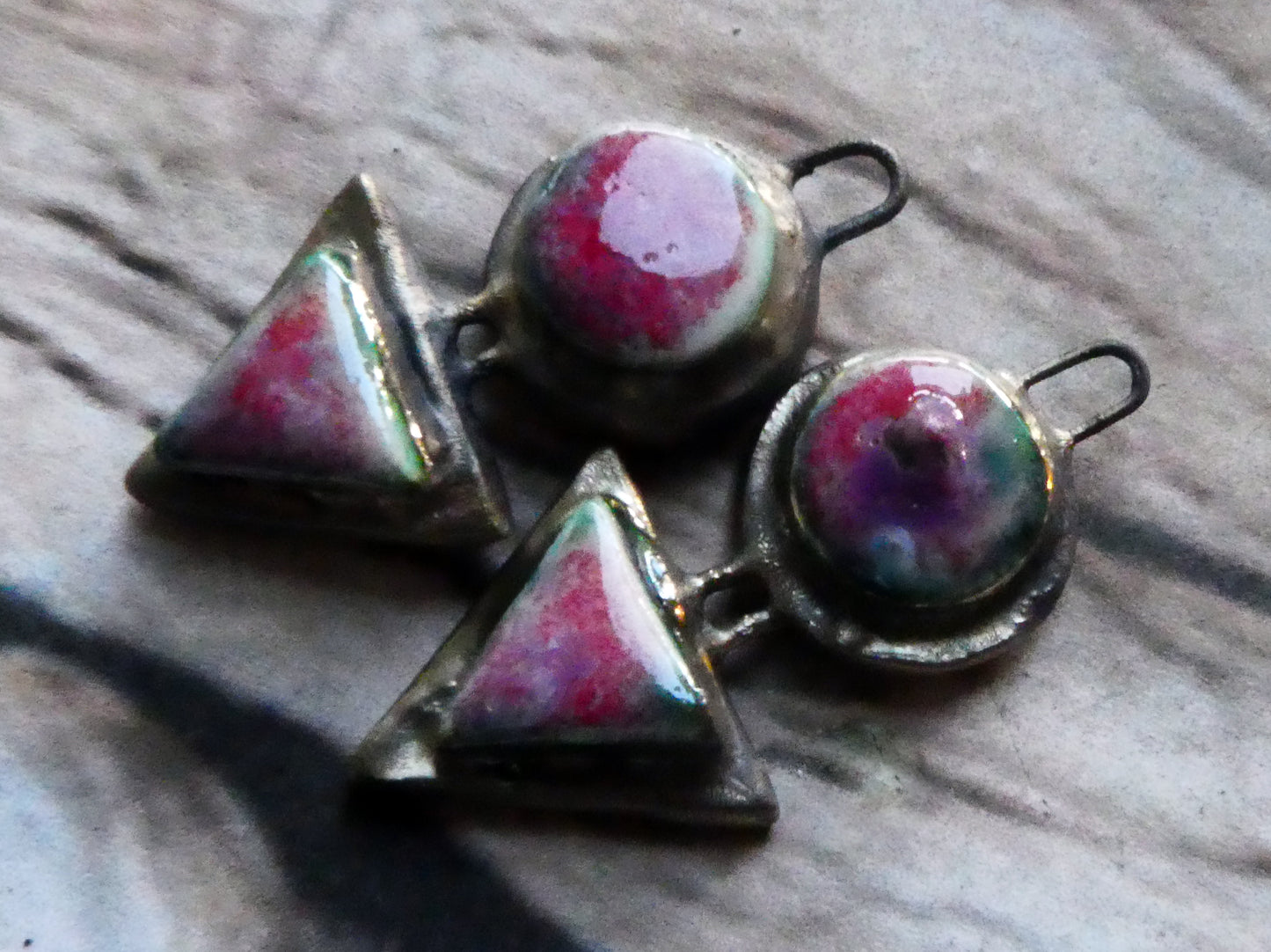 Ceramic Moulded Disc and Triangle Charms -Berry Tart