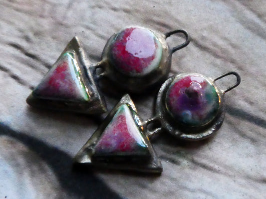 Ceramic Moulded Disc and Triangle Charms -Berry Tart