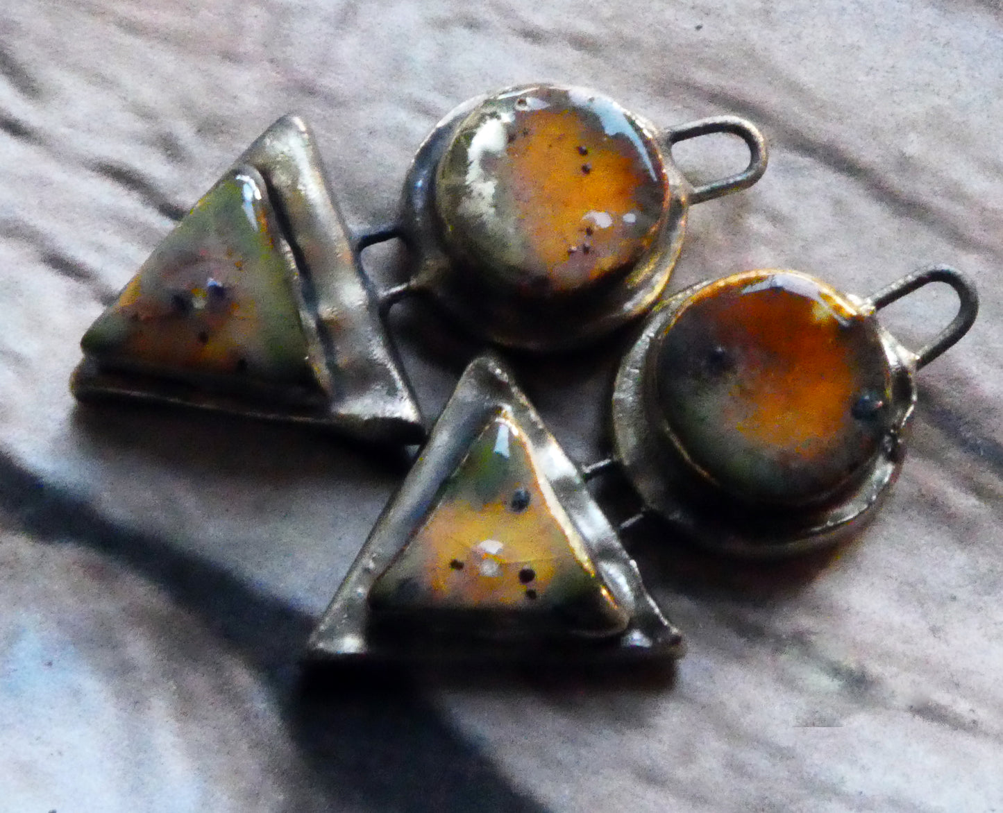 Ceramic Moulded Disc and Triangle Charms -Amber Ash
