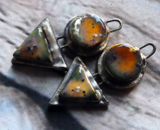 Ceramic Moulded Disc and Triangle Charms -Amber Ash
