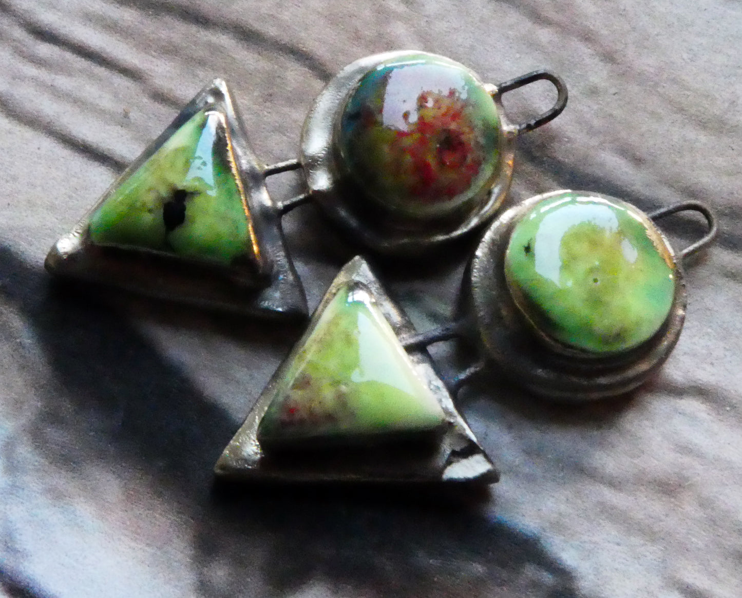 Ceramic Moulded Disc and Triangle Charms -Mixed Melon
