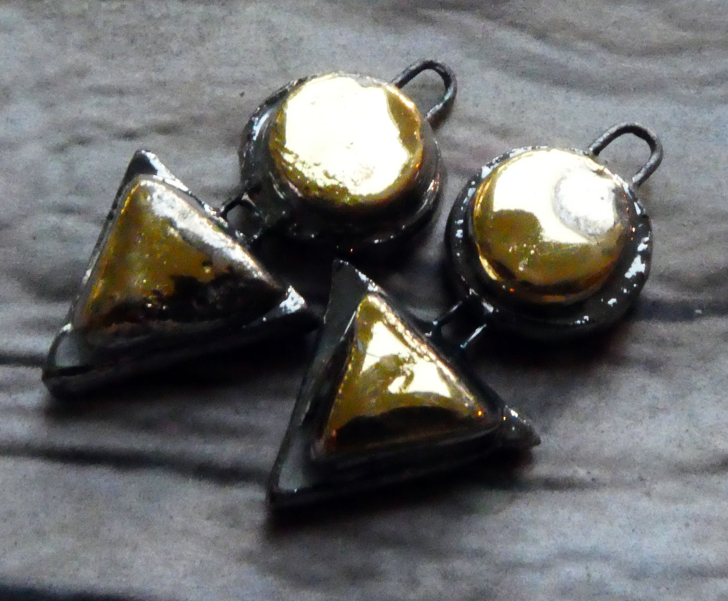 Ceramic Moulded Disc and Triangle Charms -Gold and Platinum