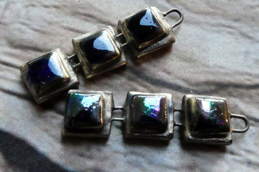 Ceramic Moulded Square Stack Charms - Mirror Blue