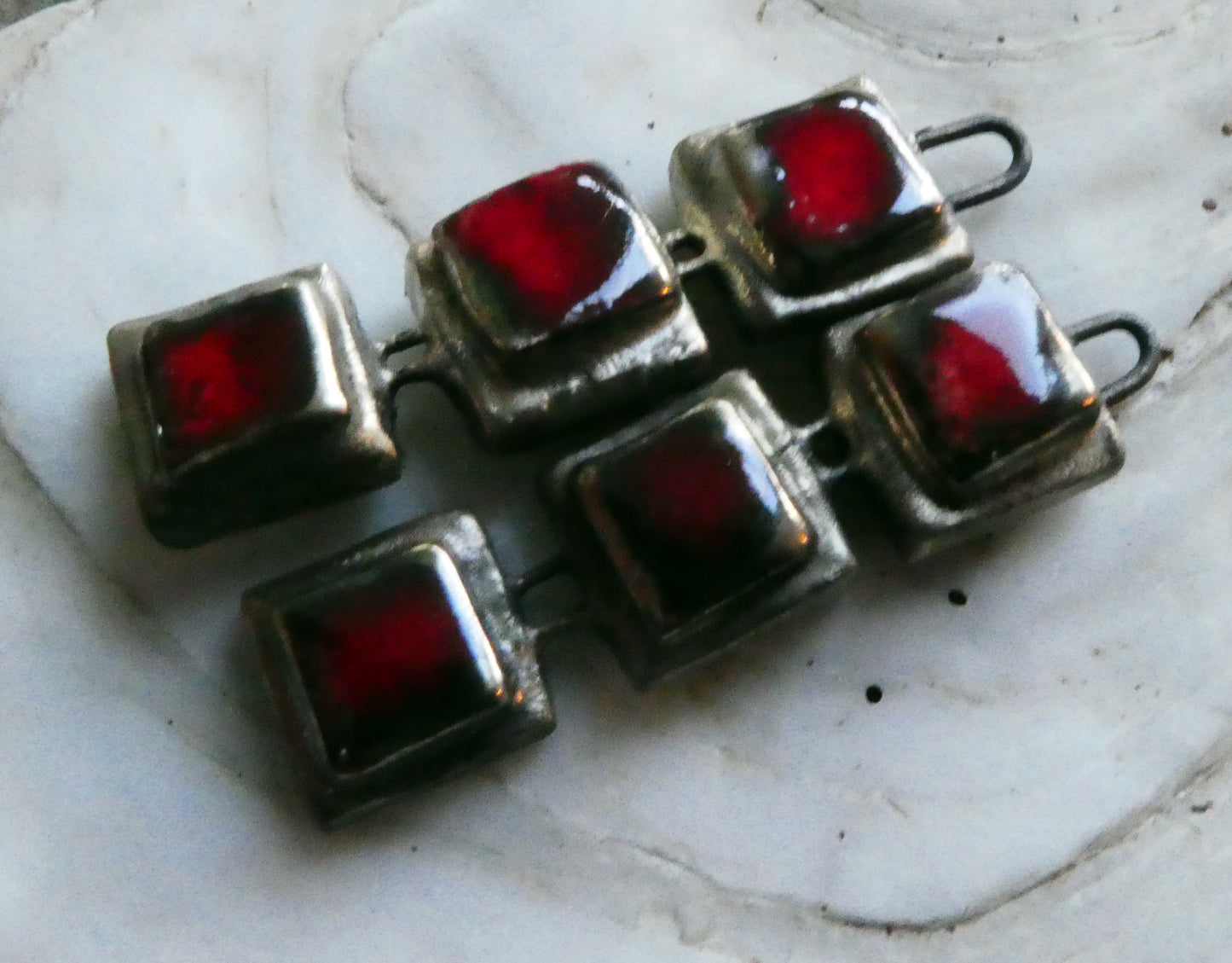 Ceramic Moulded Square Stack Charms -Red