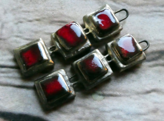 Ceramic Moulded Square Stack Charms -Red