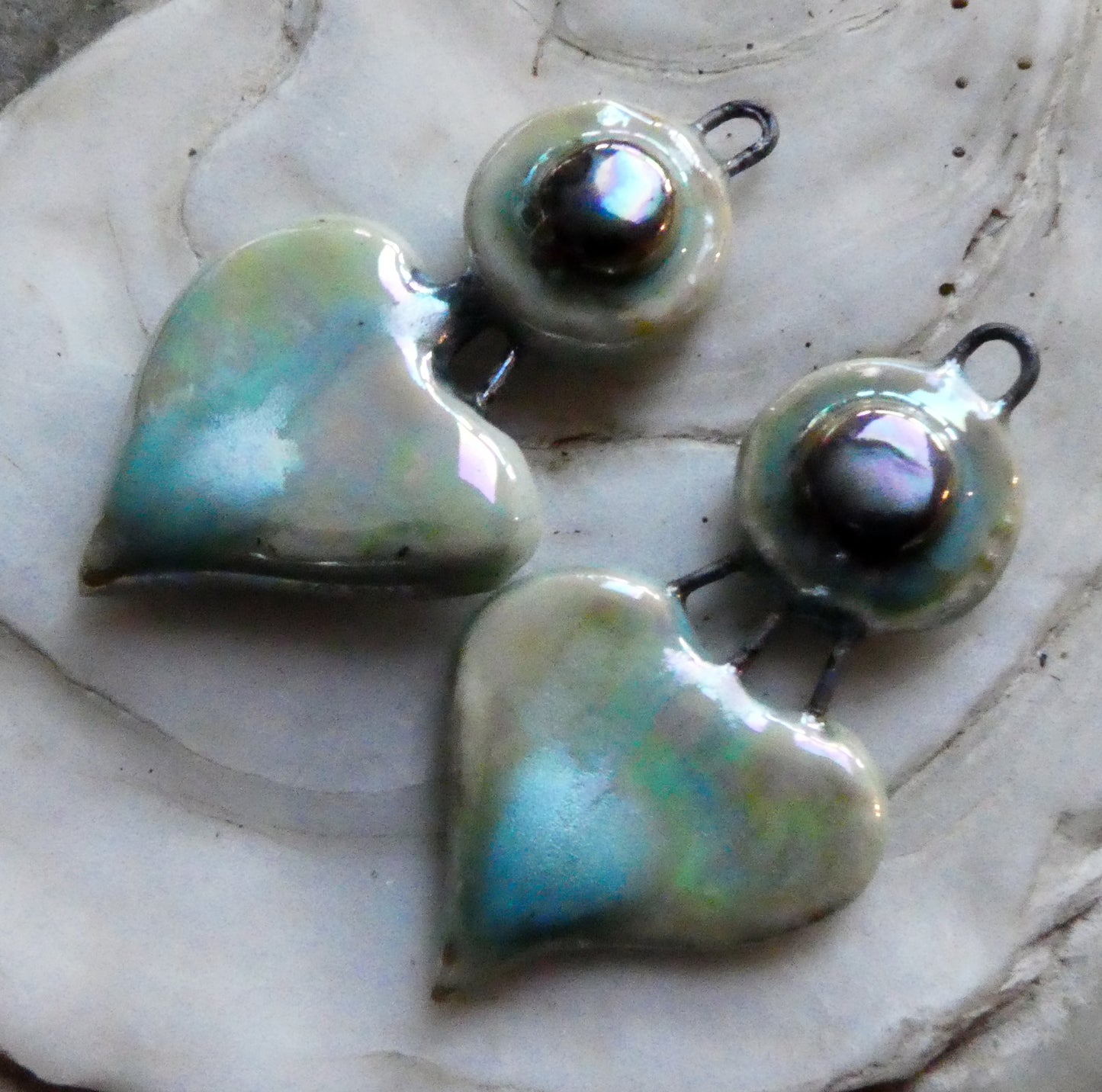 Ceramic Lustrous Disc and Lotus Charms - Blue Ice