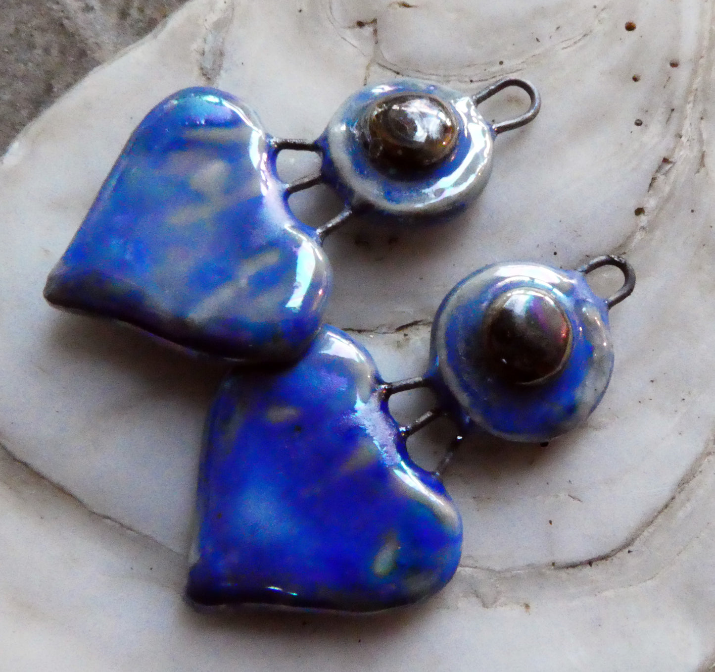 Ceramic Lustrous Disc and Lotus Charms - Soft Blue