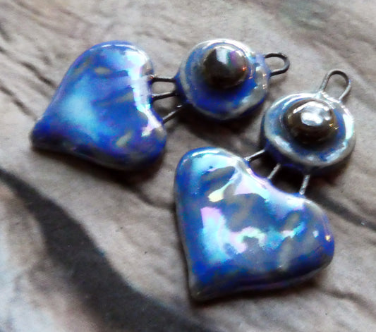 Ceramic Lustrous Disc and Lotus Charms - Soft Blue