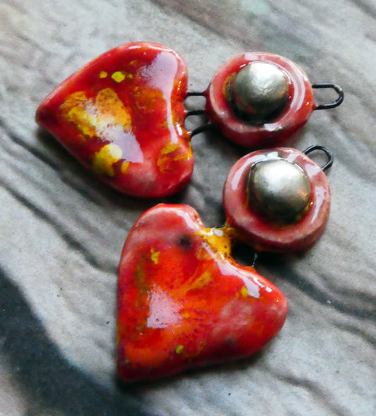 Ceramic Disc and Lotus Charms - Firecracker