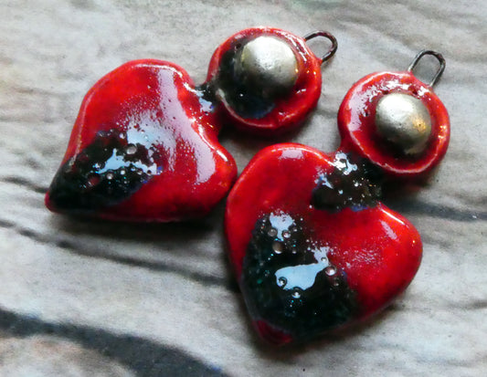 Ceramic Disc and Lotus Charms - Ladybird