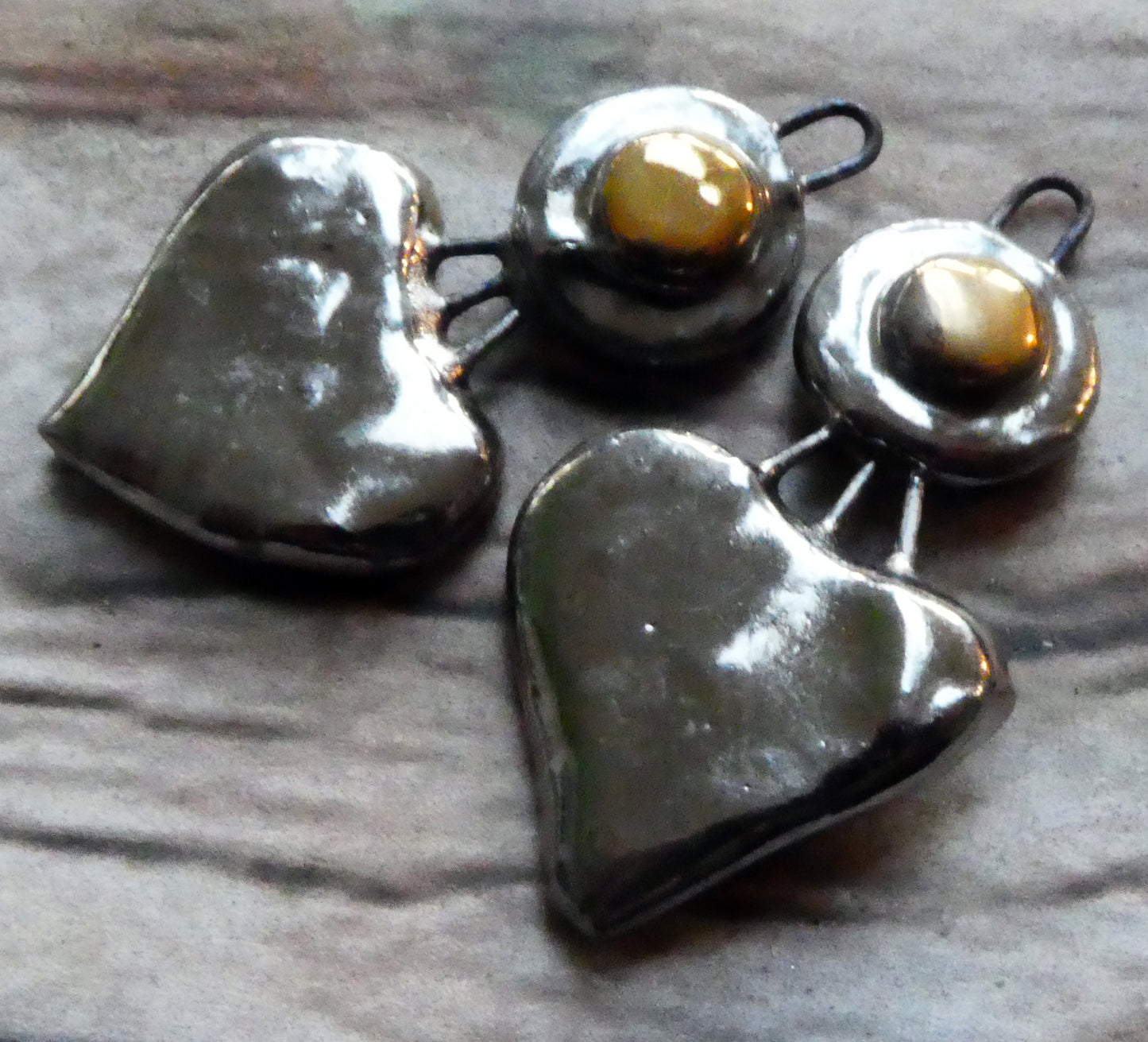 Ceramic Disc and Lotus Charms - Platinum and Gold