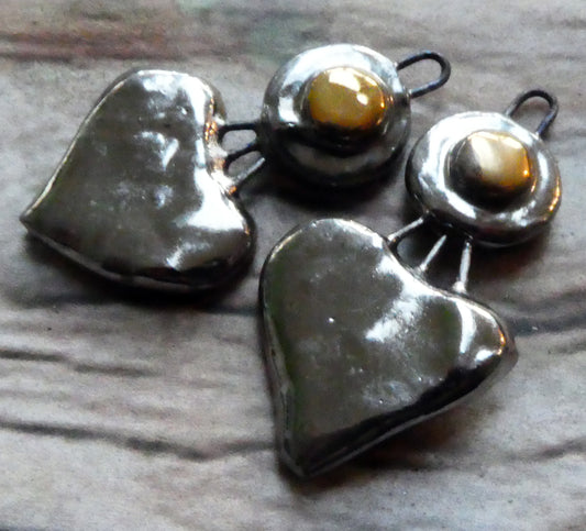 Ceramic Disc and Lotus Charms - Platinum and Gold