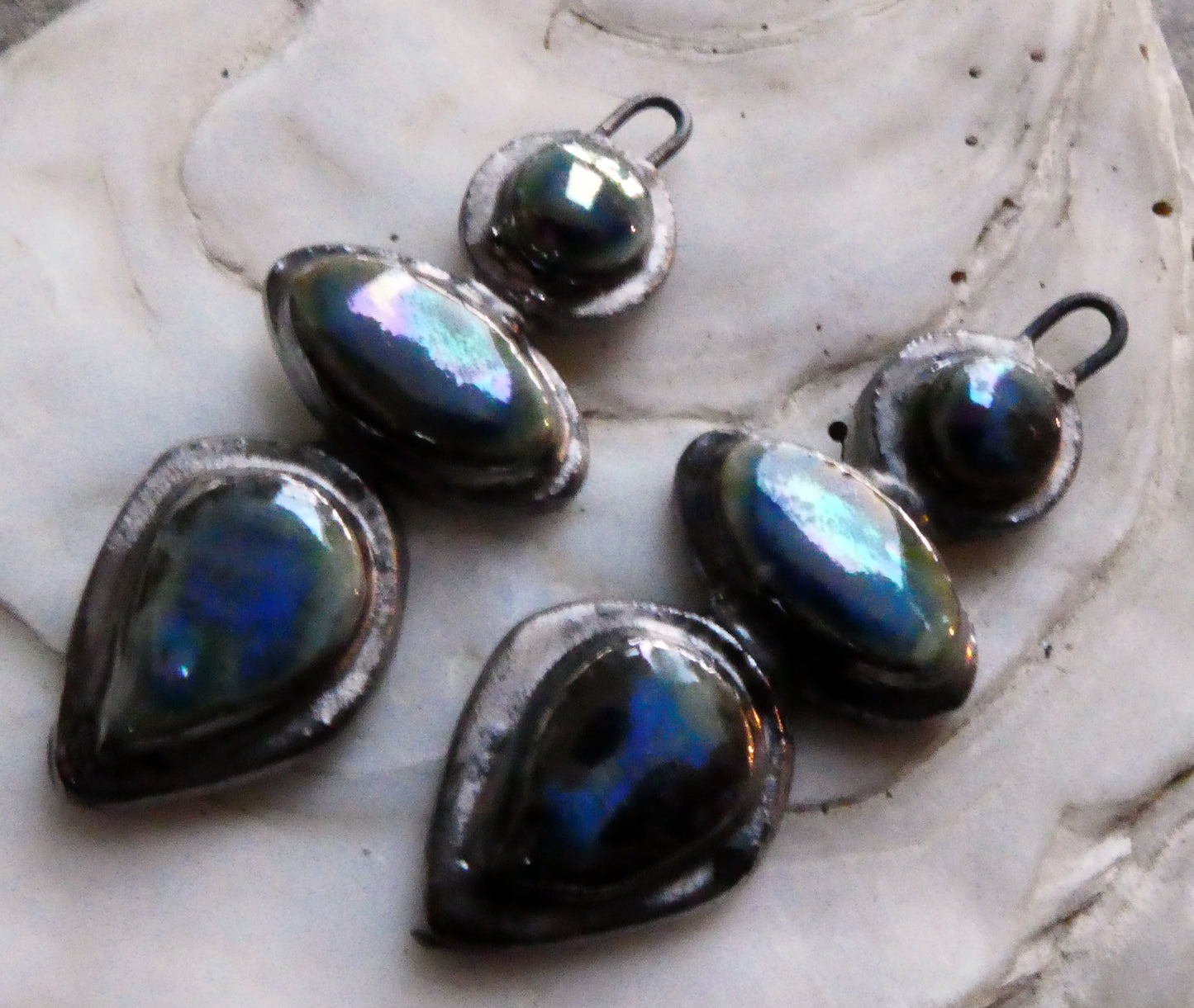 Ceramic Moulded Mixed Shape Stack Charms - Soft Blue and Platinum