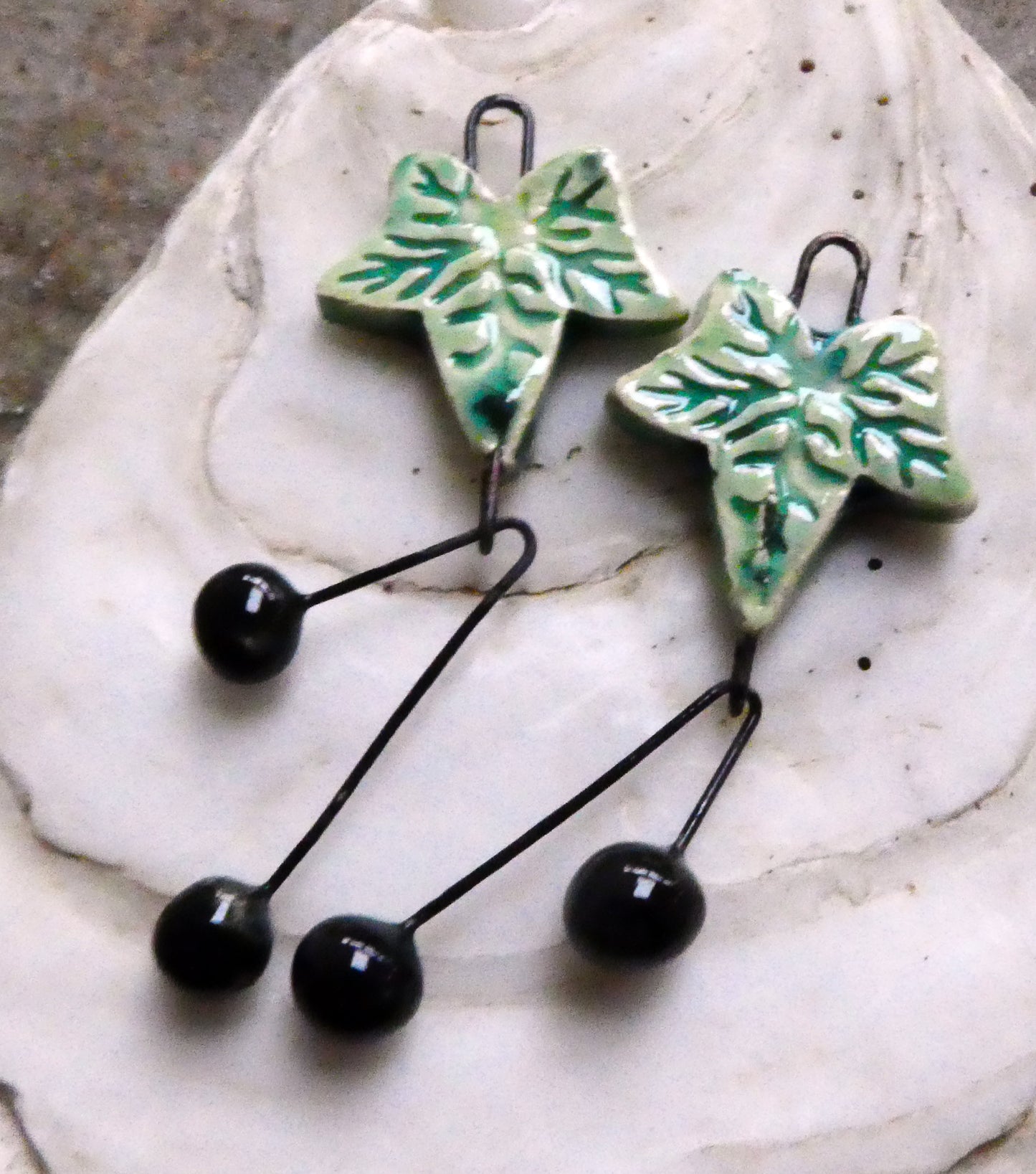 Ceramic Ivy Leaf and Berry Earring Dangles #2