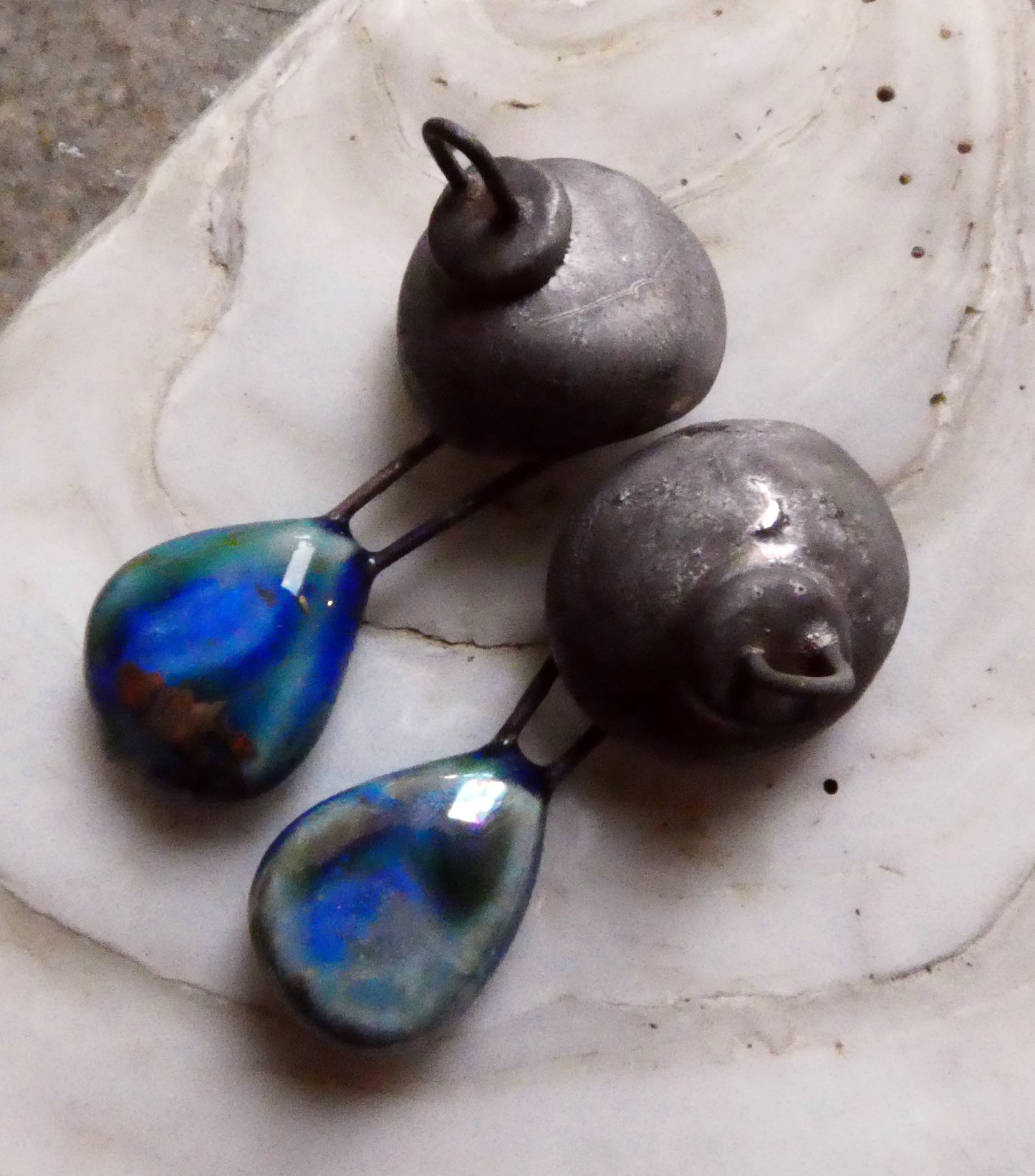 Ceramic Cap and Dangle Dangles - Soft Blue and Dusky Platinum