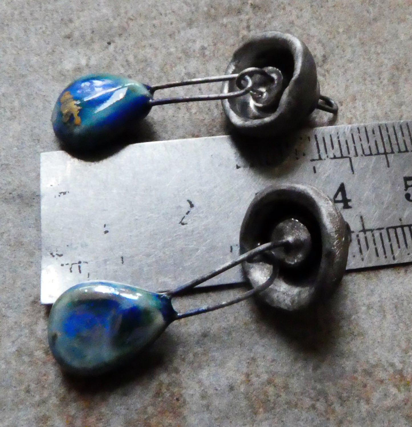 Ceramic Cap and Dangle Dangles - Soft Blue and Dusky Platinum