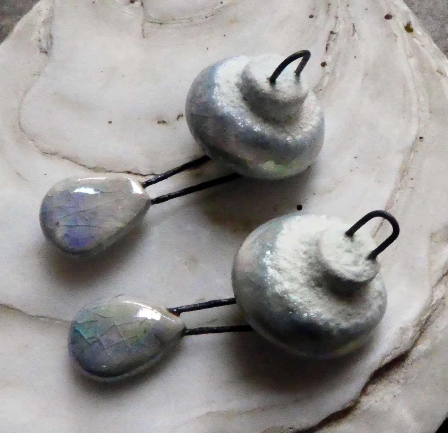 Ceramic Lustrous Snowy Cap and Dangle Dangles -Moonscape Crackle