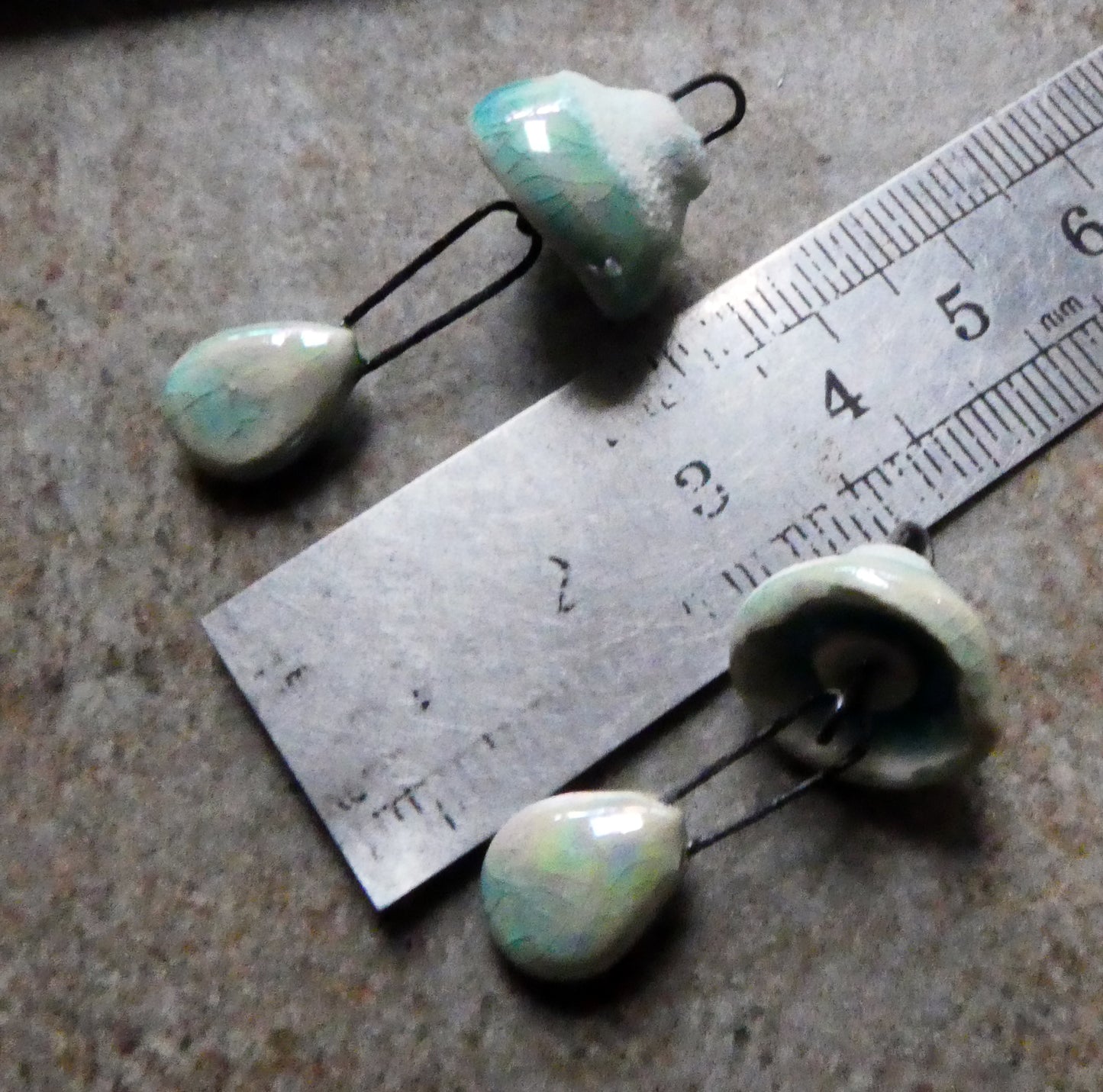 Ceramic Lustrous Snowy Cap and Dangle Dangles -Aquamarine Crackle