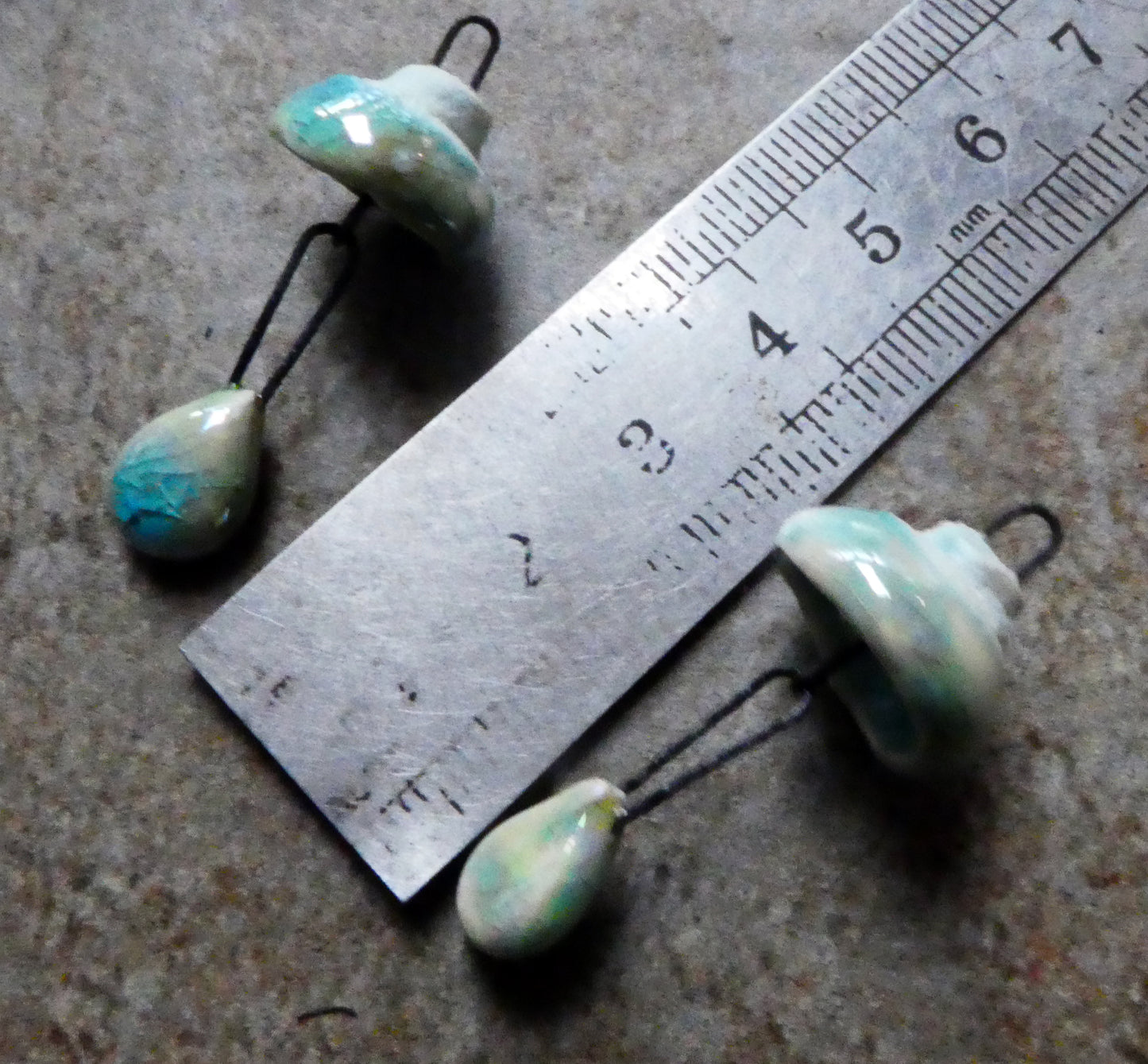 Ceramic Lustrous Snowy Cap and Dangle Dangles -Turquoise Crackle
