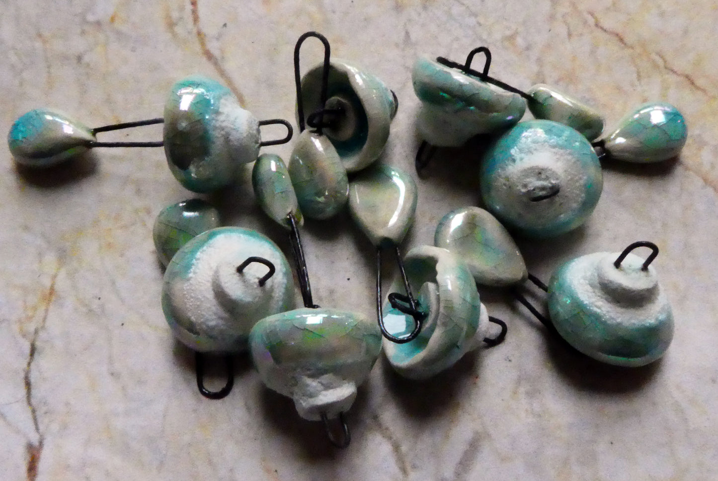 Ceramic Lustrous Snowy Cap and Dangle Dangles -Turquoise Crackle