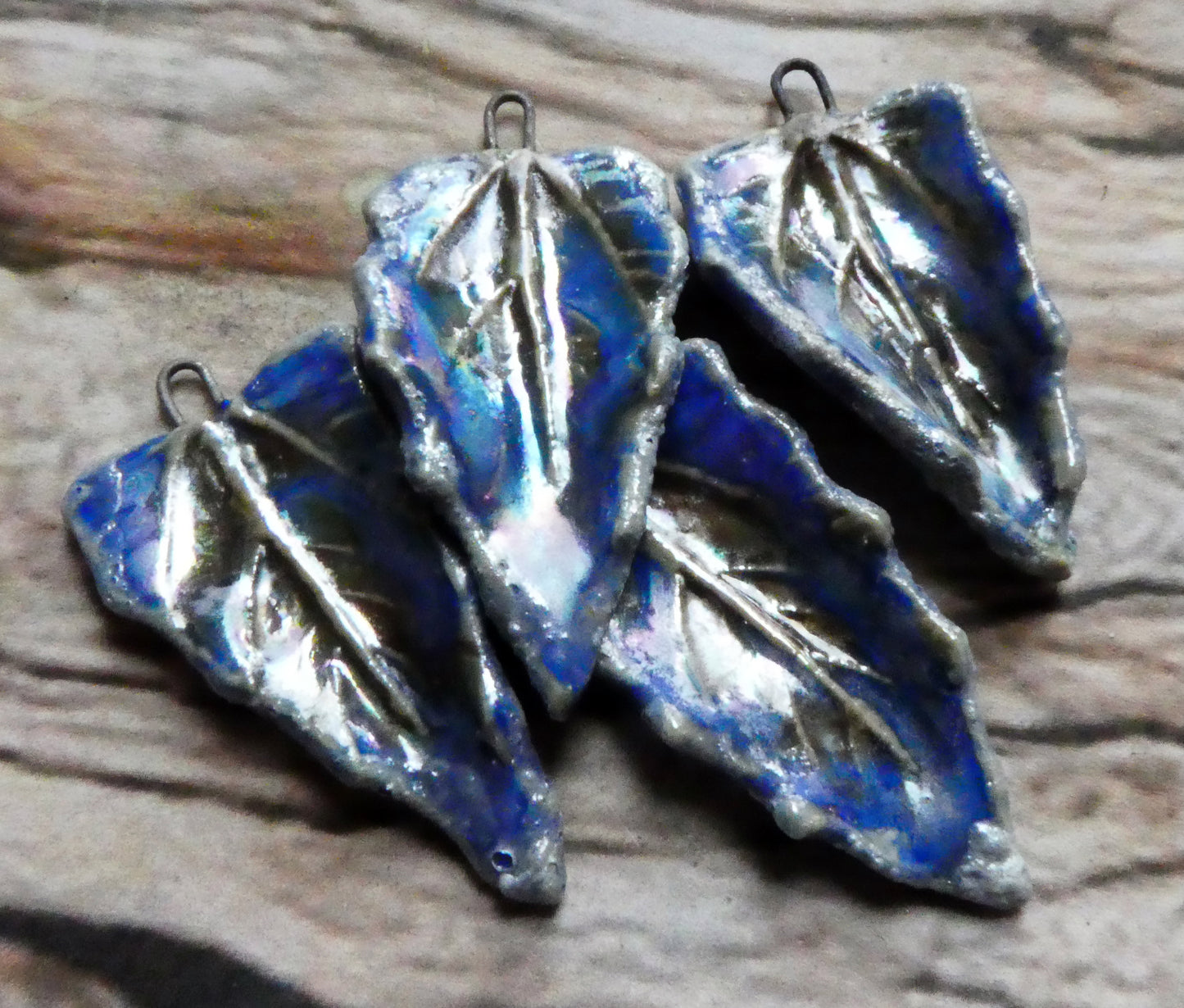 Ceramic Lustrous High Fired Snowy Leaf Charms - Soft Blue