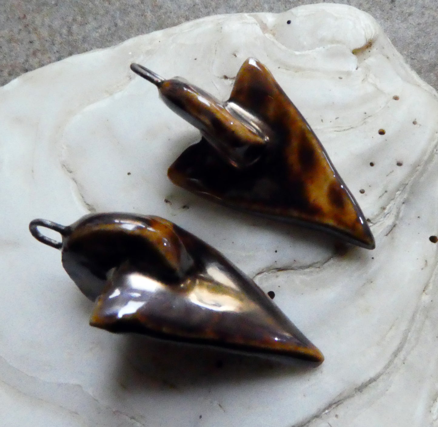 Ceramic Interconnected Dagger Earring Charms -Golden Brown