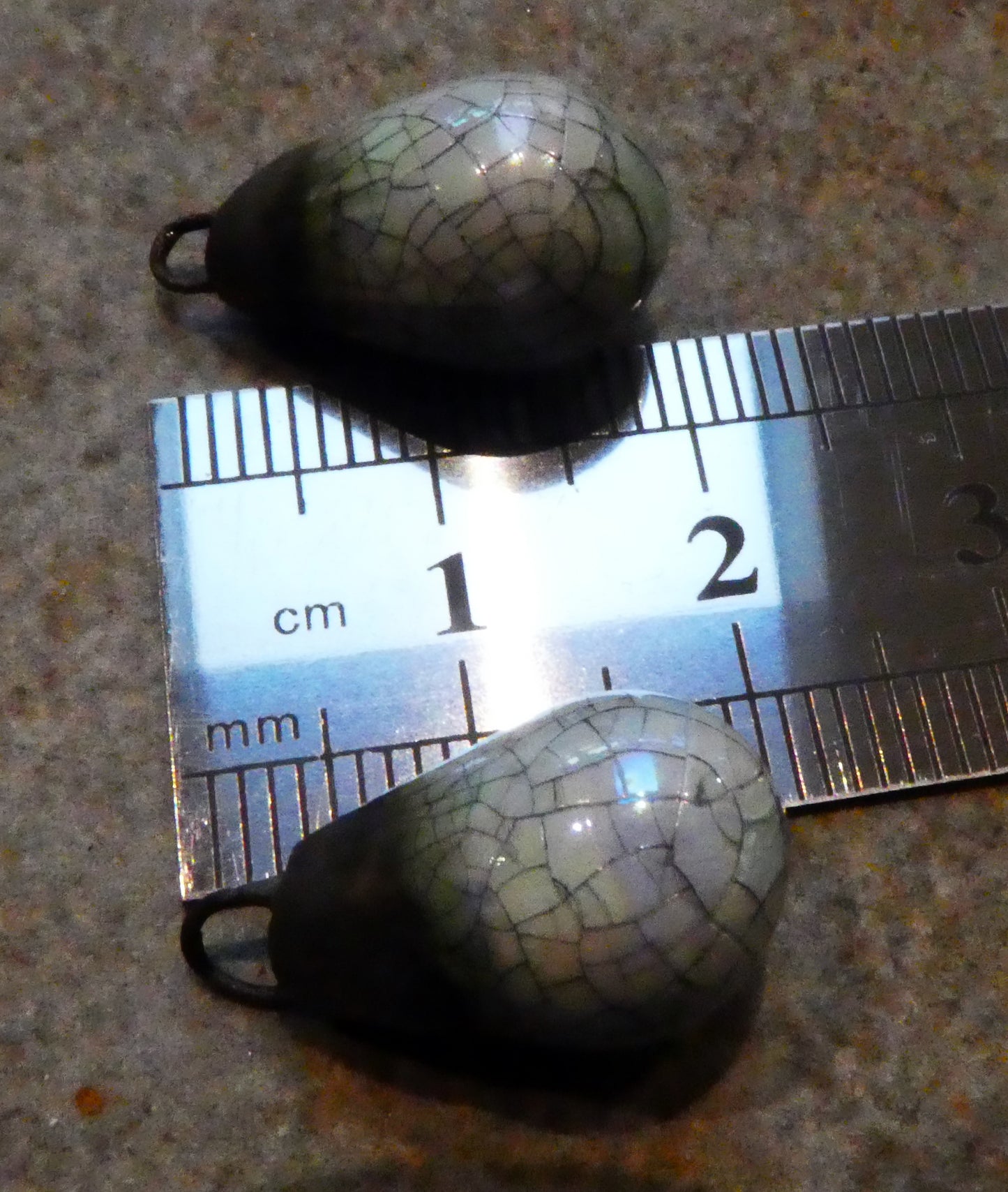 Porcelain Drops Earring Charms -Black Crackle and Mother of Pearl Lustre