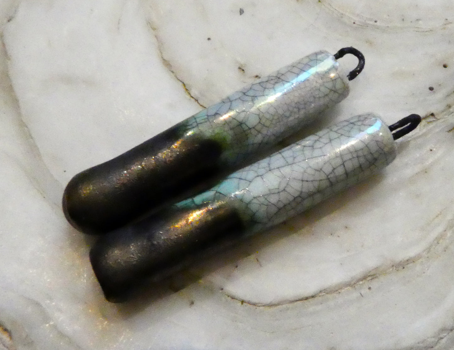 Porcelain Lustrous Sticks Earring Charms -Crackle and Mother of Pearl Lustre