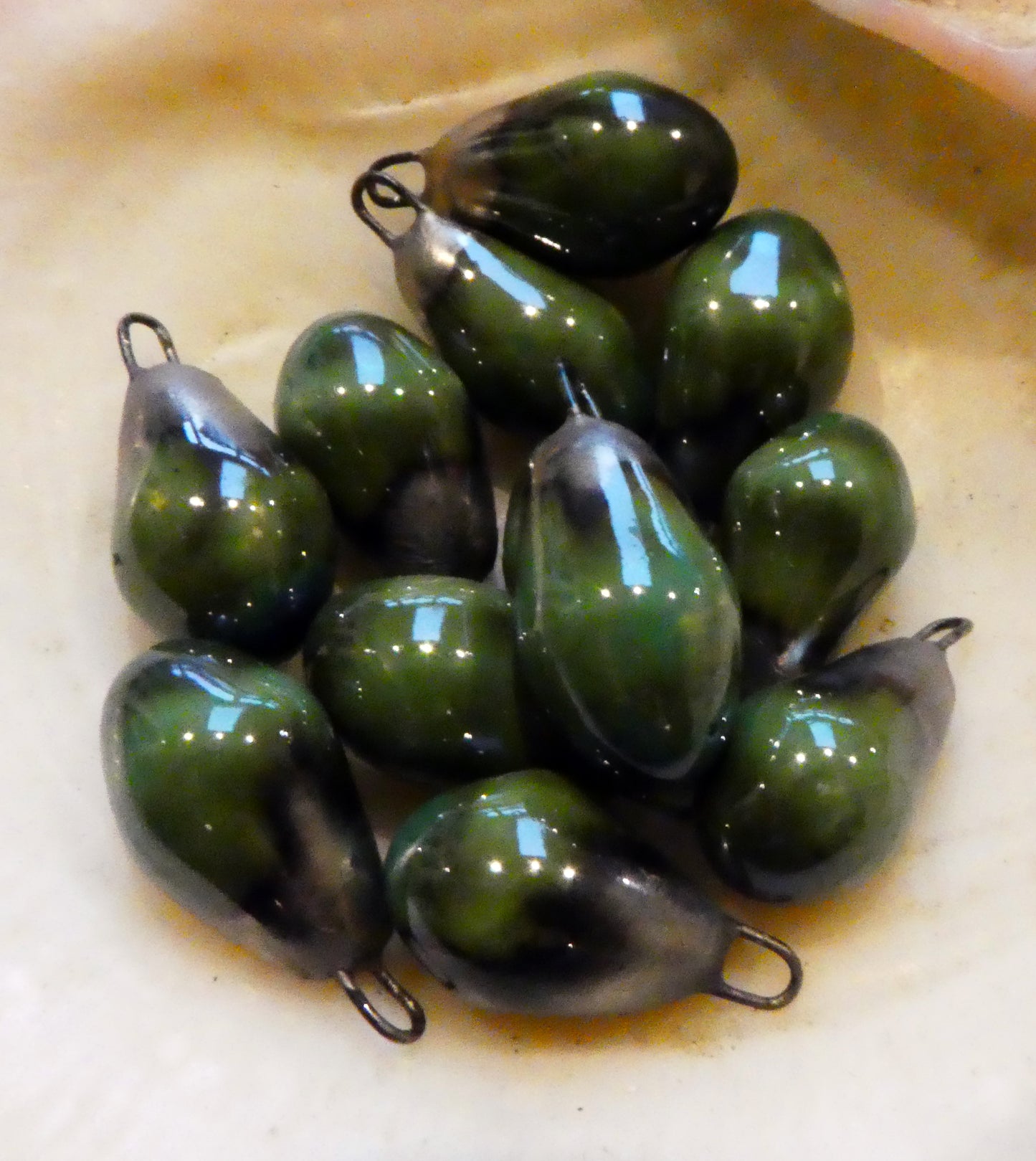 Ceramic Drops Earring Charms -  Peacock Green