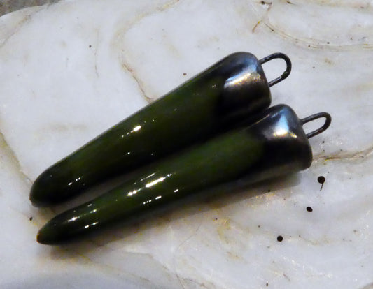 Ceramic Spikes Earring Charms -  Peacock Green