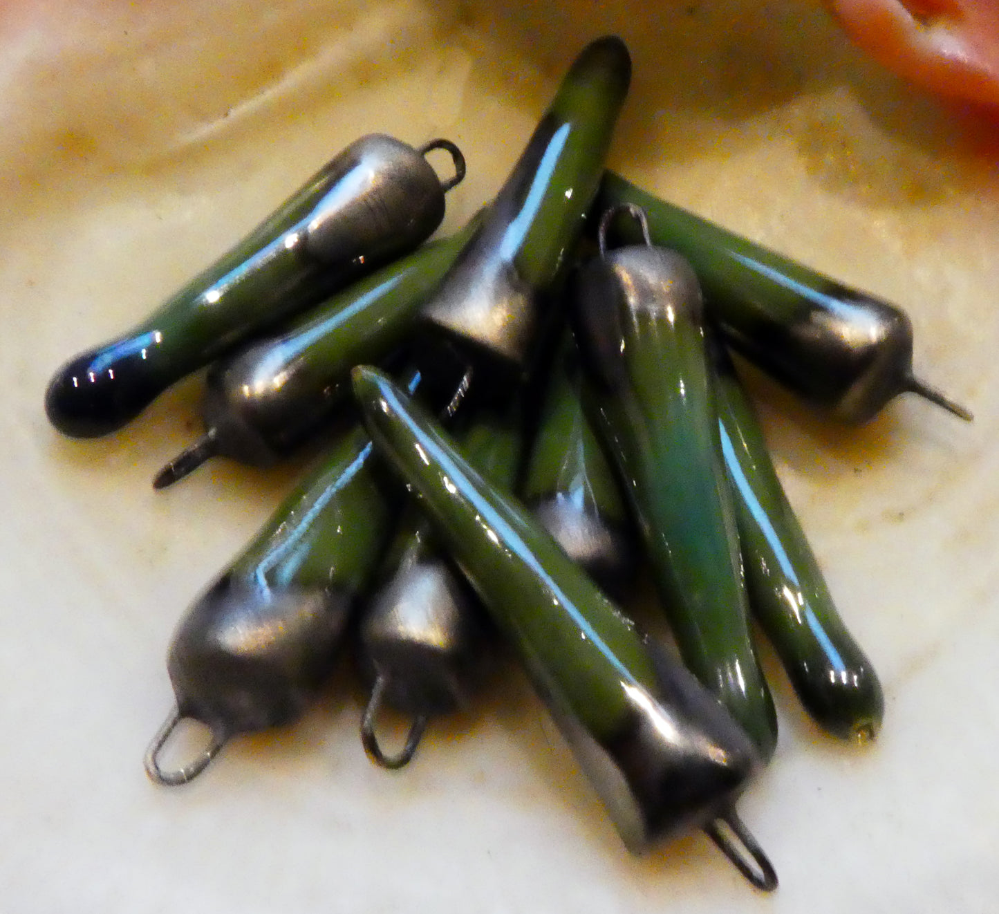 Ceramic Spikes Earring Charms -  Peacock Green