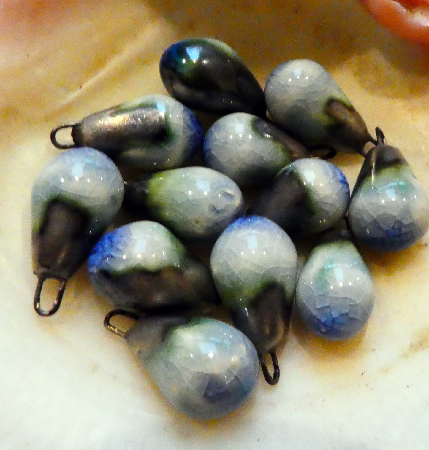 Ceramic Drops Earring Charms -  Moonscape Crackle