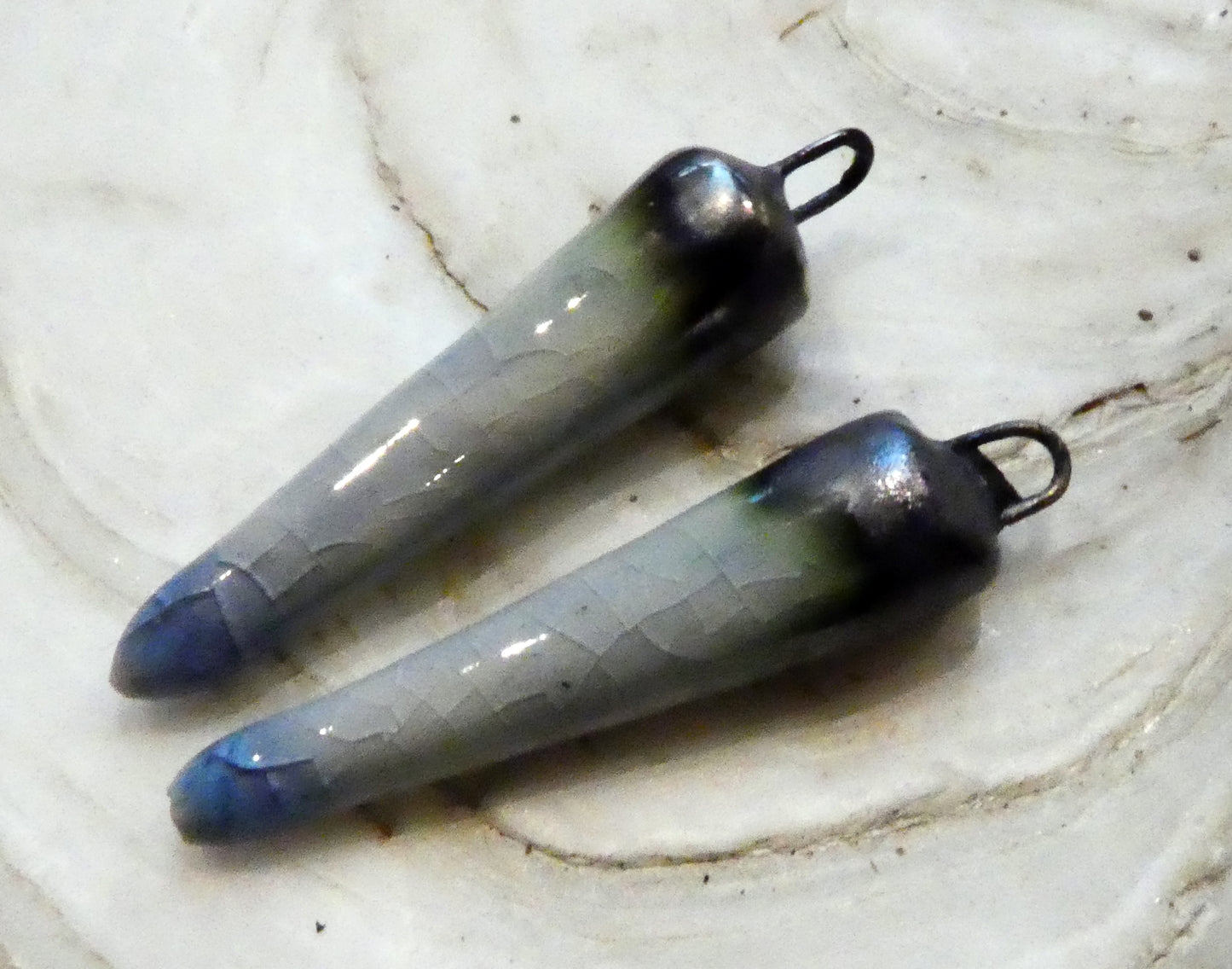 Ceramic Spikes Earring Charms -  Moonscape Crackle