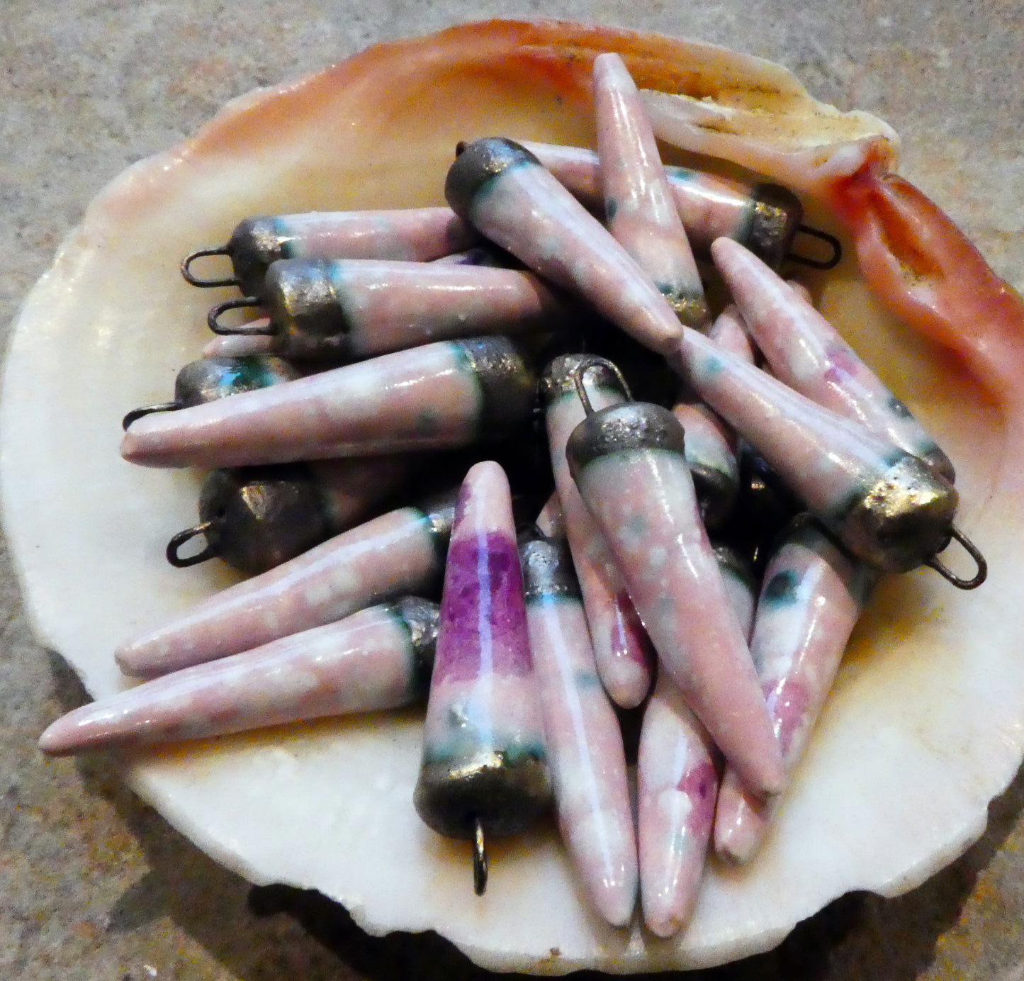 Ceramic Spikes Earring Charms -  Pink Plum