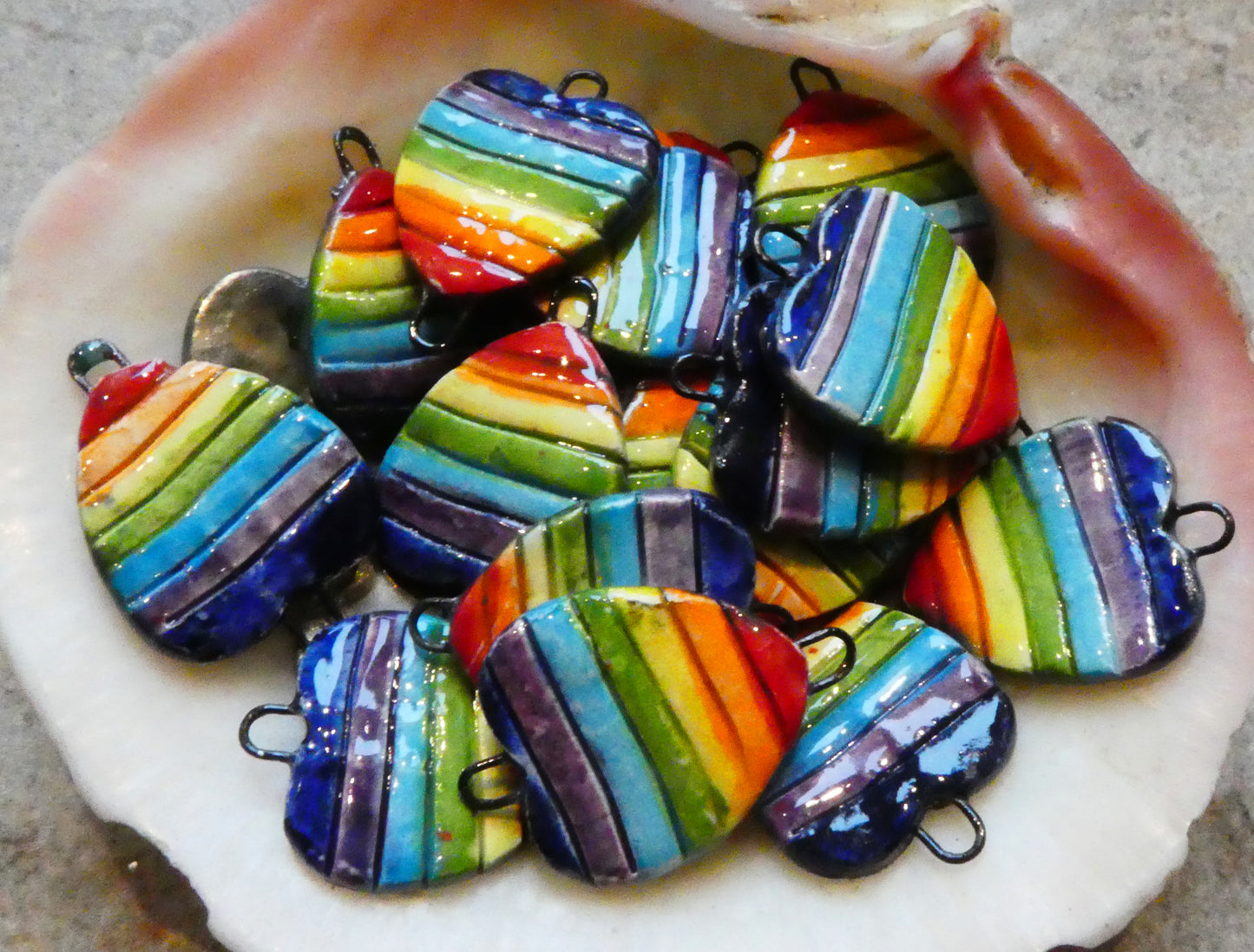 Ceramic Rainbow Heart Earring Connectors