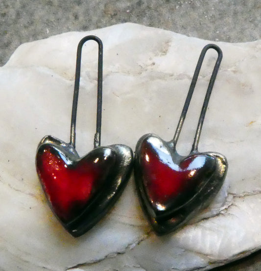 Ceramic Little Moulded Heart Dangles- Red