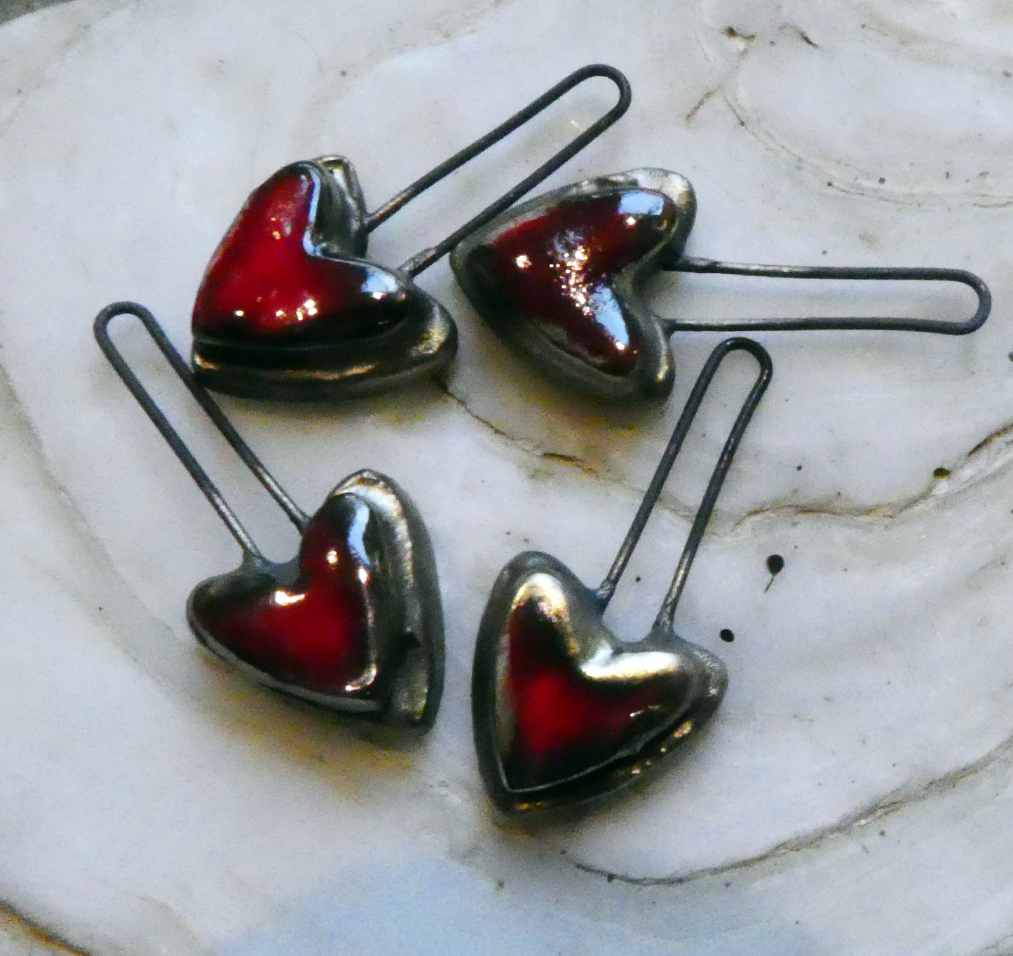 Ceramic Little Moulded Heart Dangles- Red