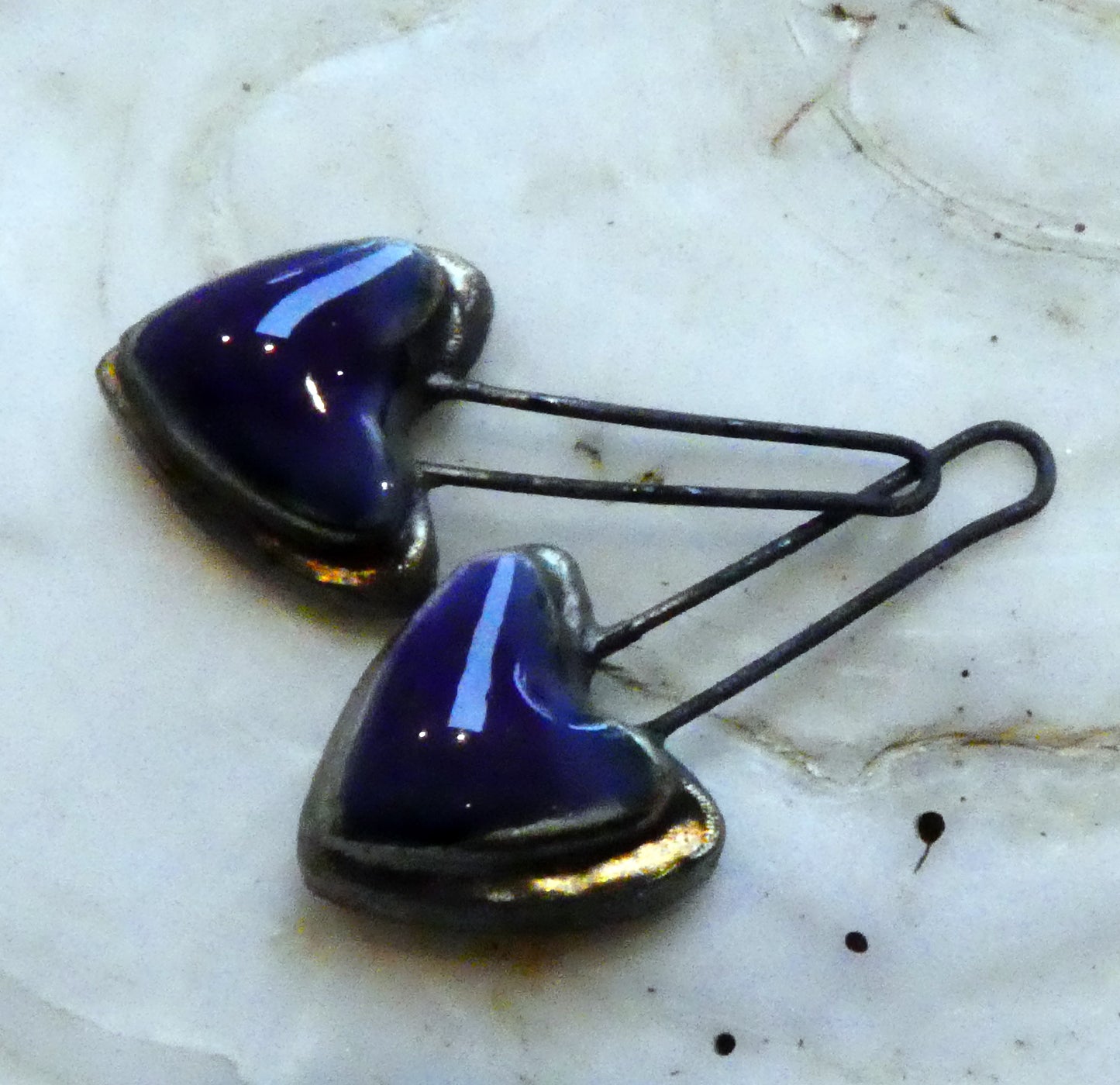 Ceramic Little Moulded Heart Dangles- Dark Purple